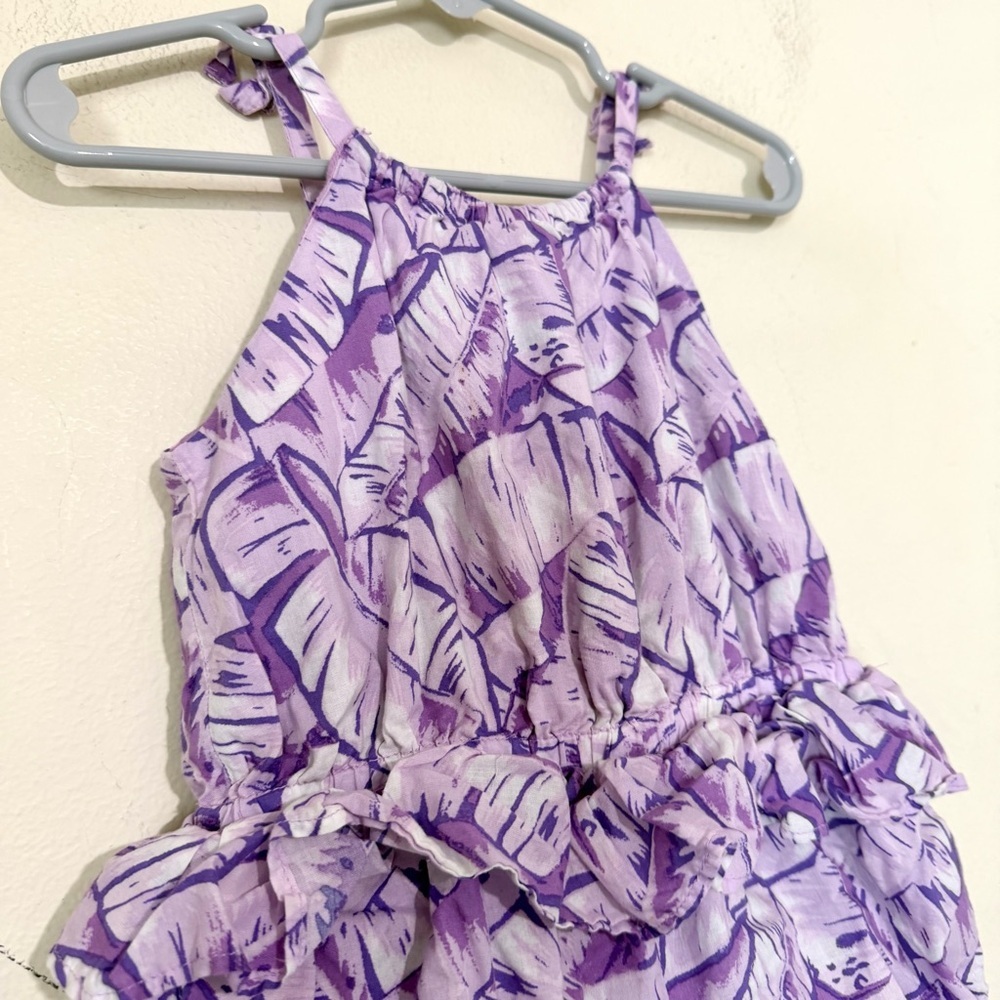 Janie and Jack Palm Leaf Peplum Purple Romper SIZE 3 - Picture 3 of 5